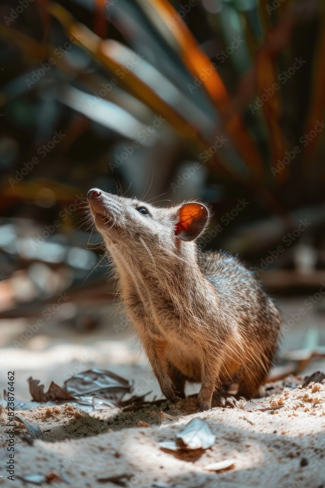 Wall mural A small animal standing on top of sandy ground. Suitable for nature and wildlife themes