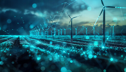 Smart grid technology concept with interconnected renewable energy sources.