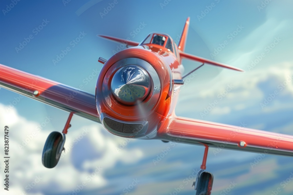 Aufkleber a small red airplane soaring through a cloudy sky. suitable for travel and adventure concepts