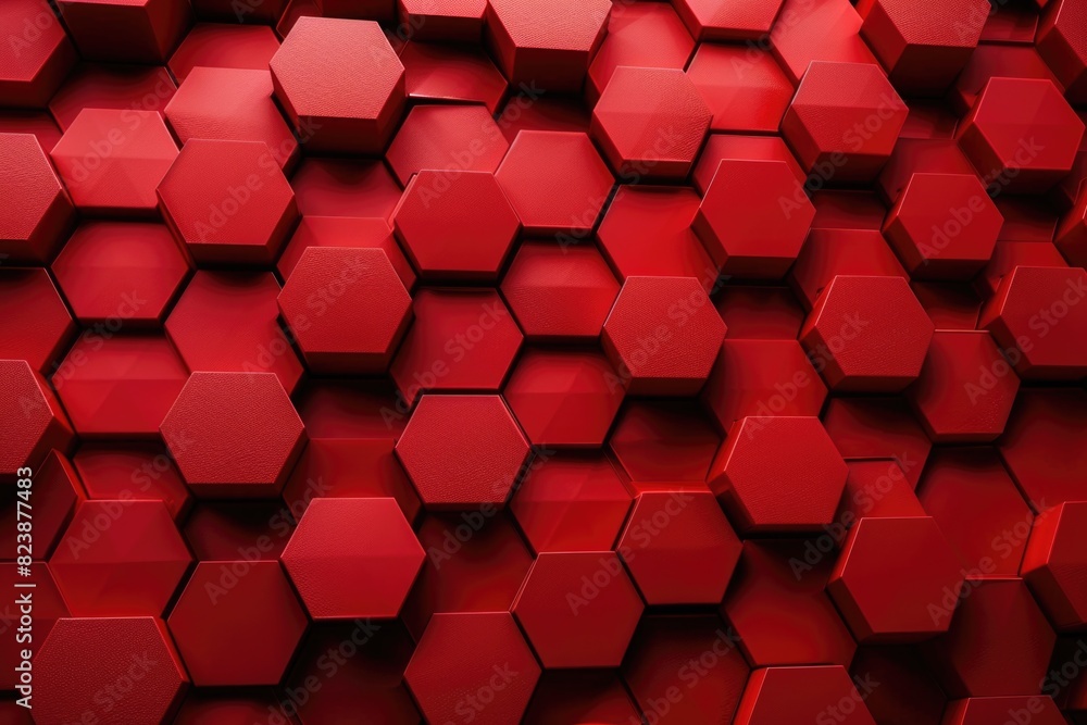 Poster A collection of red hexagons on a wall. Suitable for graphic design projects