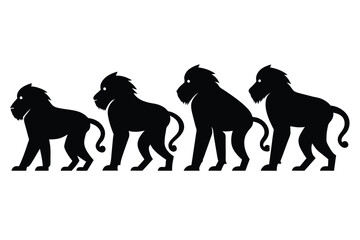 Set of baboon black silhouette vector on white background