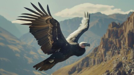 Majestic bird soaring above beautiful mountains. Ideal for nature and travel concepts
