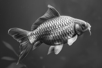 A black and white image of a fish. Suitable for educational materials - Powered by Adobe