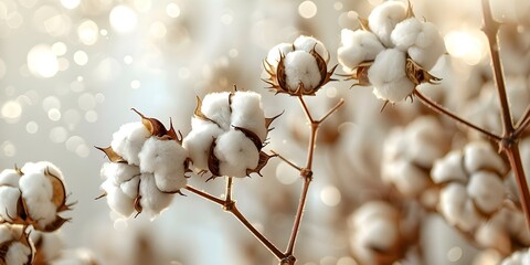 Cotton Plant Closeup: Fluffy Texture in Sunlight. Concept Botanical Photography, Natural Textures, Sunlit Views, Nature Macro Shots