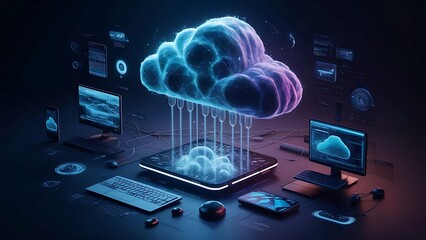  connected cloud infrastructure: digital cloud linked to devices and data streams
