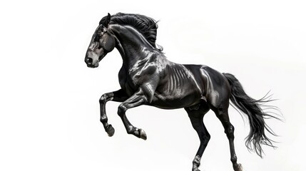 Majestic black horse standing on hind legs. Suitable for equestrian themes