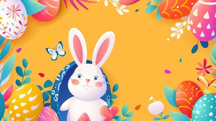 Obraz premium Illustration cards blank template for text of Easter Sunday in colorful styles, with vibrant Easter egg and bunny icons, including space for text in the center for text