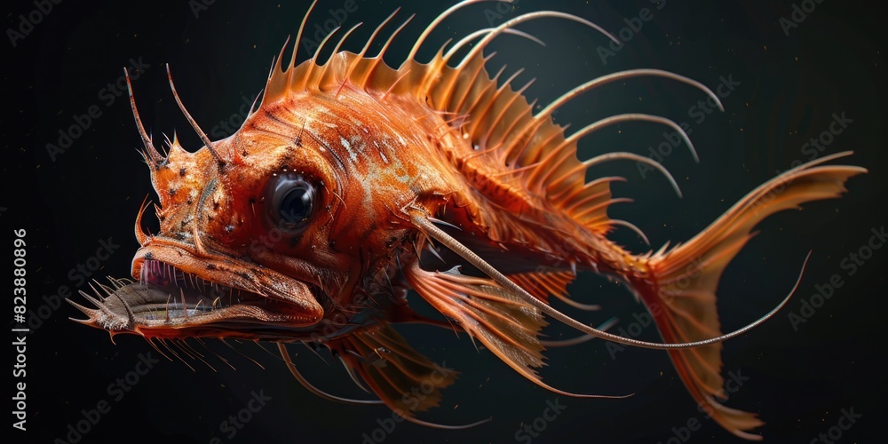 Poster Close-up view of a fish on a dark background, suitable for various design projects