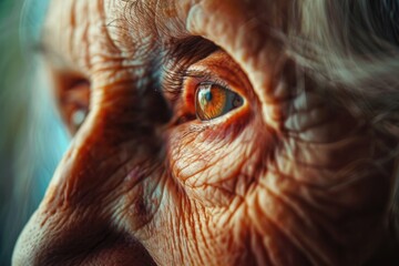 Detailed close-up of an elderly woman's eye. Suitable for medical or elderly care concepts