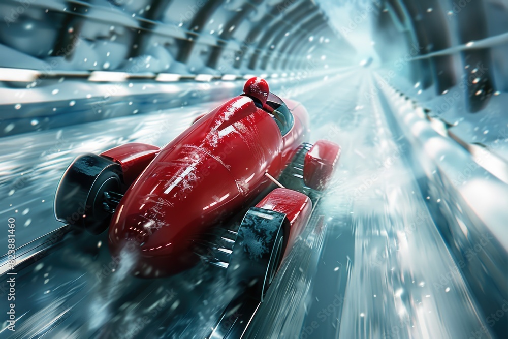 Poster a red race car speeding through a tunnel. perfect for automotive or speed concepts