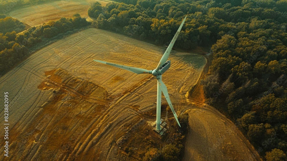Aufkleber aerial view of a wind turbine in a field. suitable for environmental concepts
