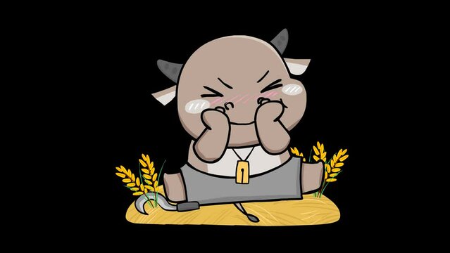 Animated Little Buffalo Falling Over with Delight - Transparent Background