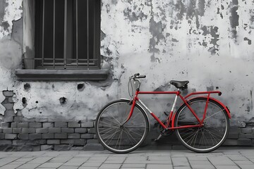 old bicycle in front of a wall - Powered by Adobe