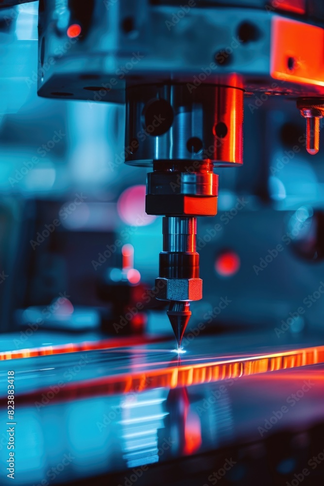 Poster Detailed image of a machine with a red light, suitable for industrial concepts
