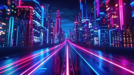 Urban cityscape with vibrant neon lights, perfect for modern city concepts