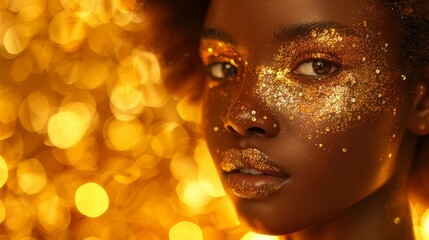 Abstract bokeh background with golden circular light spots and blur