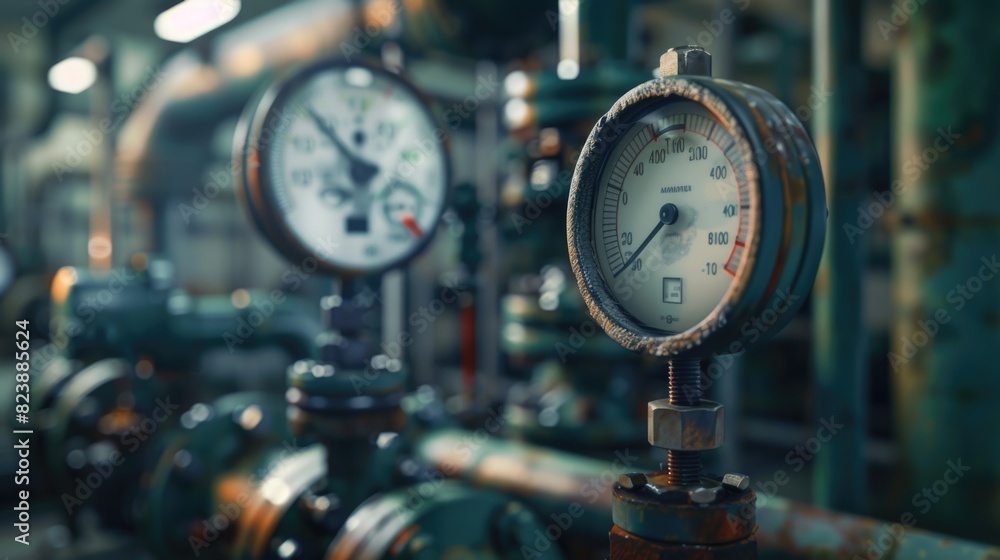 Poster close up of a gauge in a building, suitable for industrial and construction concepts