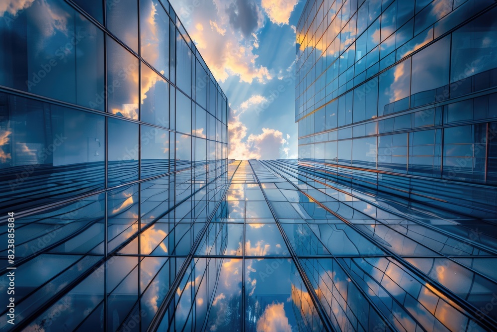 Poster A very tall building with a lot of windows. Suitable for architecture and urban concepts