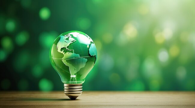 World Health Day abstract green background for design, globe and green light bulb