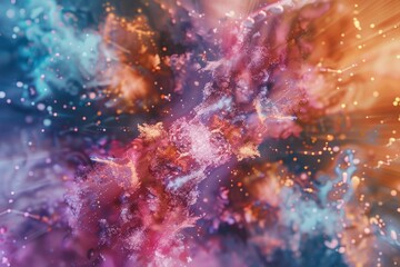 A cosmic-inspired abstract background with star-like patterns and pastel colors