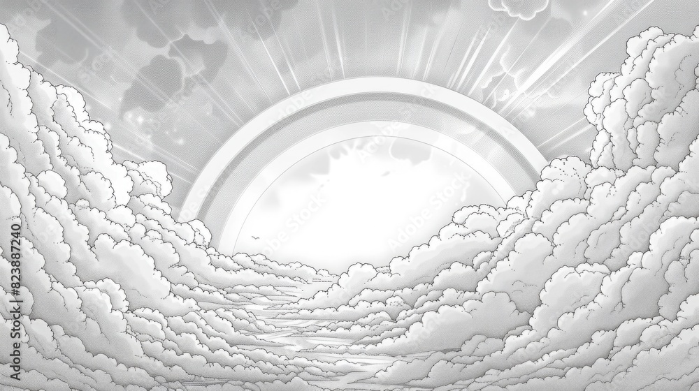 Poster a black and white photo of a sky filled with fluffy clouds. perfect for backgrounds or graphic desig