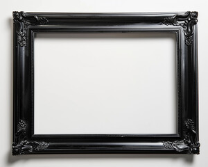 a photograph featuring a black photo frame with understated decor, against a white background, free of any shadows.