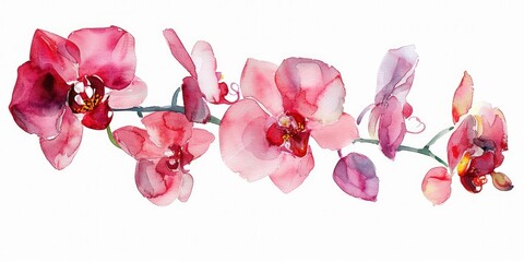 watercolor painting of pink orchid flowers on white background