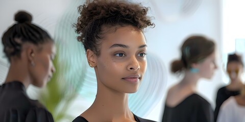 Obraz premium Behind the Scenes: A Supermodel Gets Ready for a Show with Stylists. Concept Fashion Industry, Supermodel Prep, Stylist Team, Runway Show, Glamour Makeup
