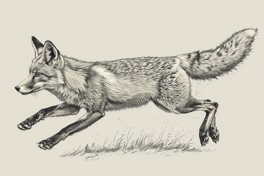 A black and white drawing of a fox running, suitable for various design projects
