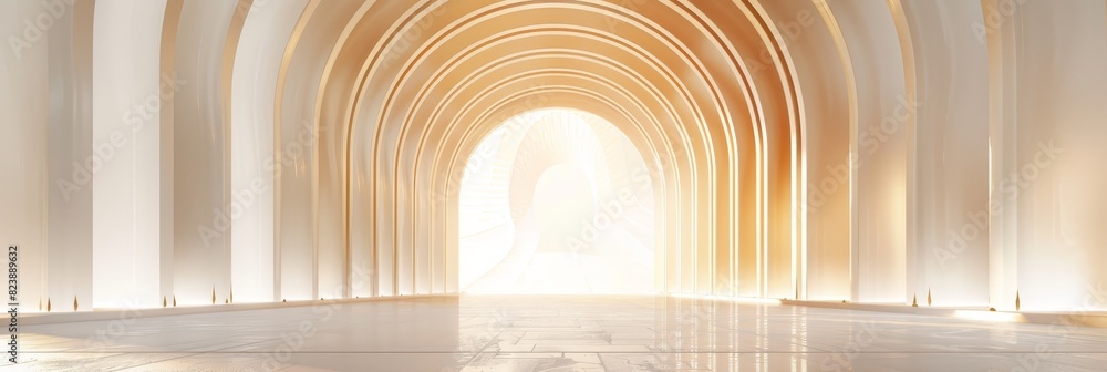 Poster modern archway corridor with light - a 3d-rendered image of a modern, sleek corridor with archways b