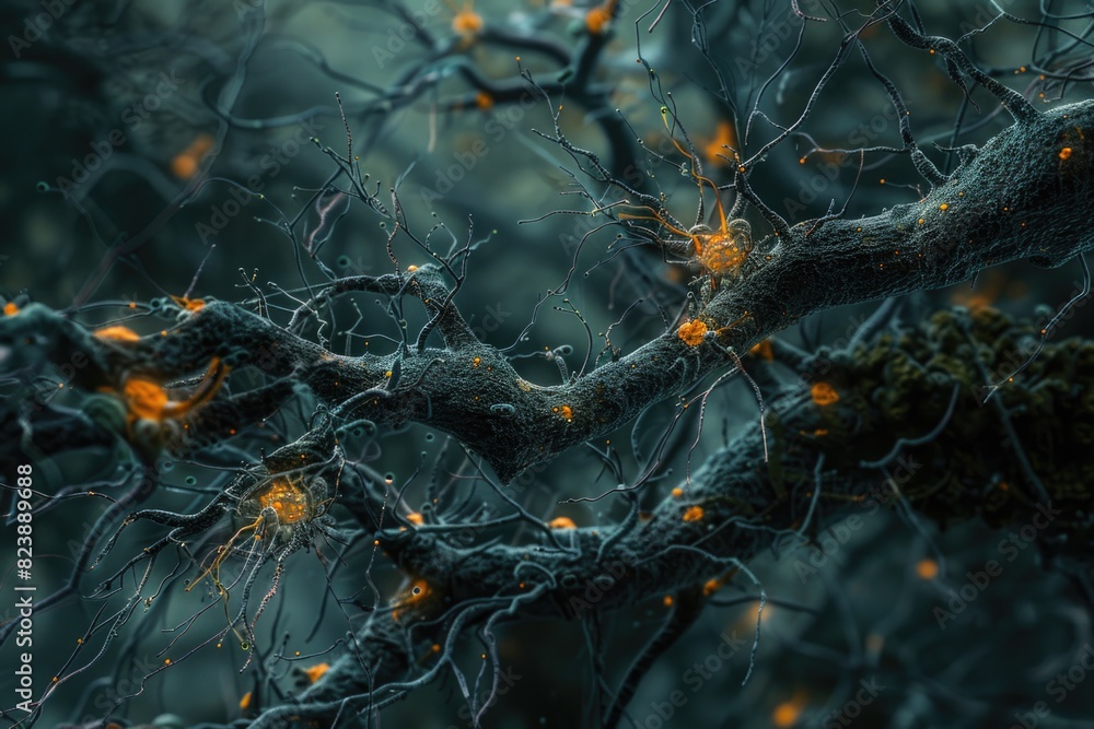Poster detailed view of a tree with numerous branches, perfect for nature themes