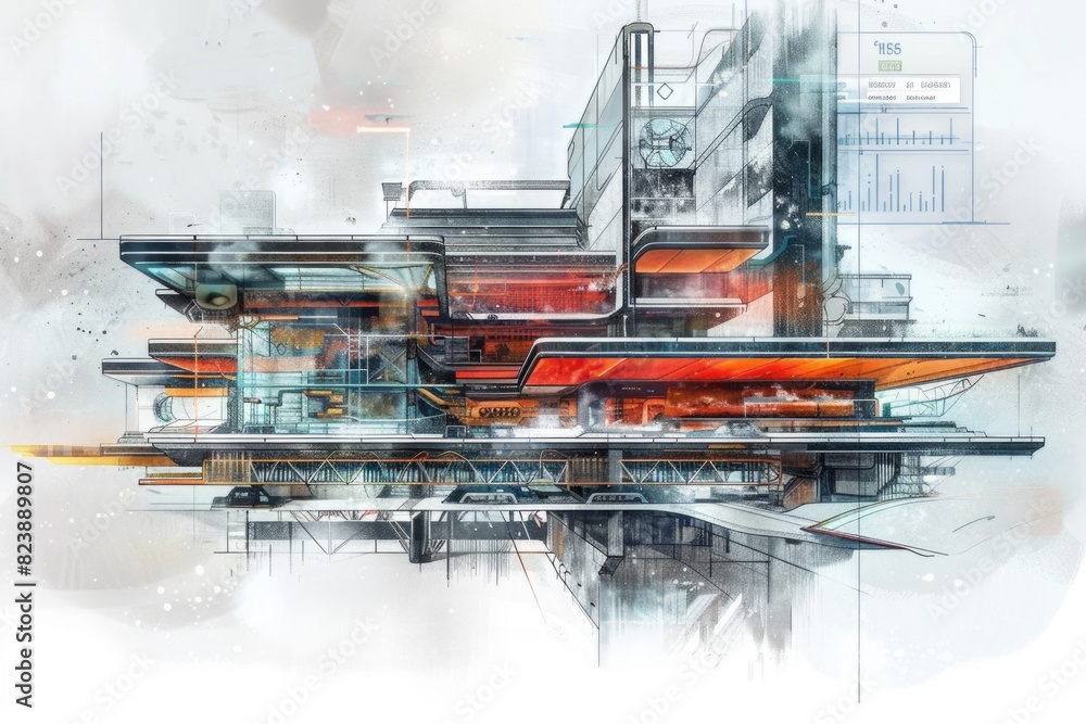 Aufkleber detailed drawing of a building with numerous windows, suitable for architectural projects