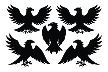 Set of Bald Eagle black silhouette vector on white background