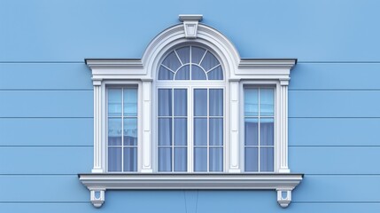 Blue building with a white window and clock, suitable for architecture projects - Powered by Adobe