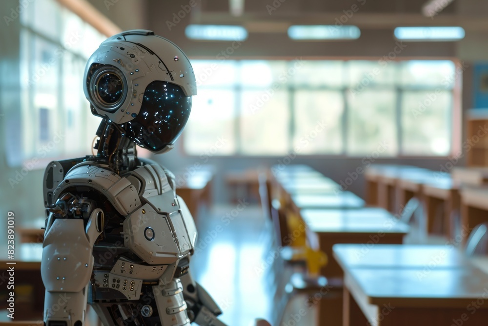 Poster advanced robot teaching a classroom of students, ai generated