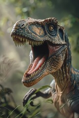 Close-up of a dinosaur roaring, perfect for educational materials