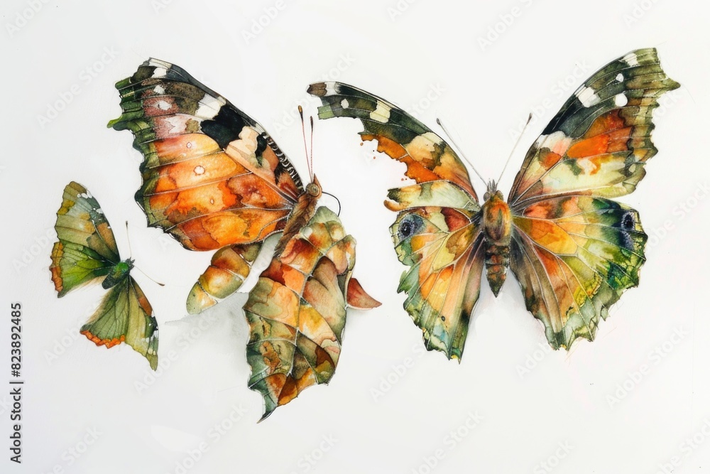Poster group of vibrant butterflies on a plain white background. suitable for various design projects