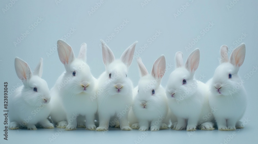 Wall mural a group of white rabbits sitting together. perfect for animal lovers