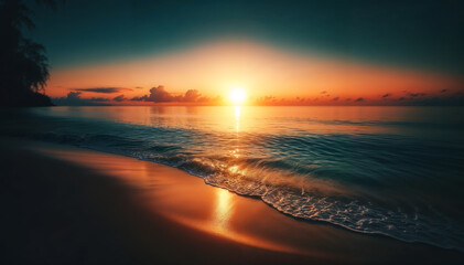 Sun Setting Over Water on Beach