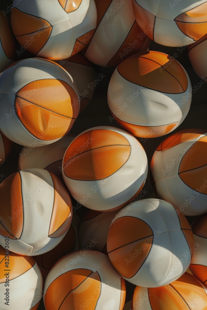 Poster a pile of orange and white balls stacked on top of each other. ideal for various creative projects