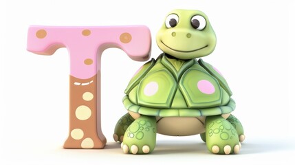 Obraz premium A turtle is sitting on top of the letter T