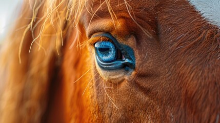 Detailed close-up of a brown and white horse's eye. Perfect for animal and nature themes