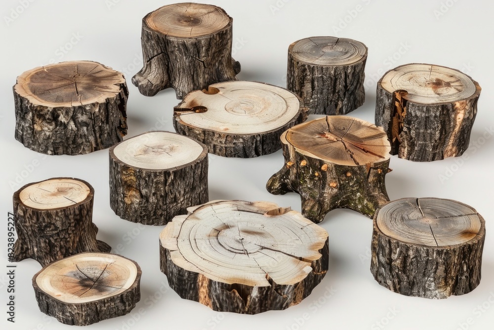 Aufkleber a group of tree stumps on a white surface, suitable for various design projects