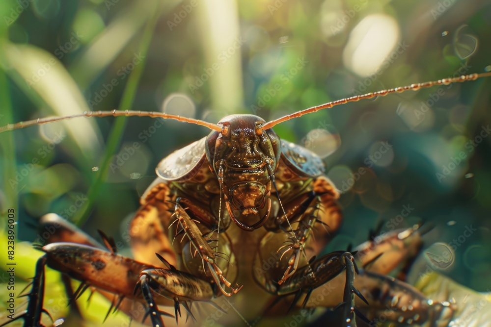 Poster detailed close up of a bug on a leaf, perfect for nature and wildlife themes