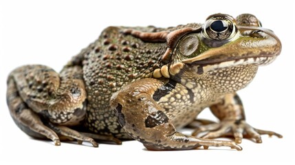 Fototapeta premium Close up of a frog on a white background. Suitable for educational materials or nature-themed designs