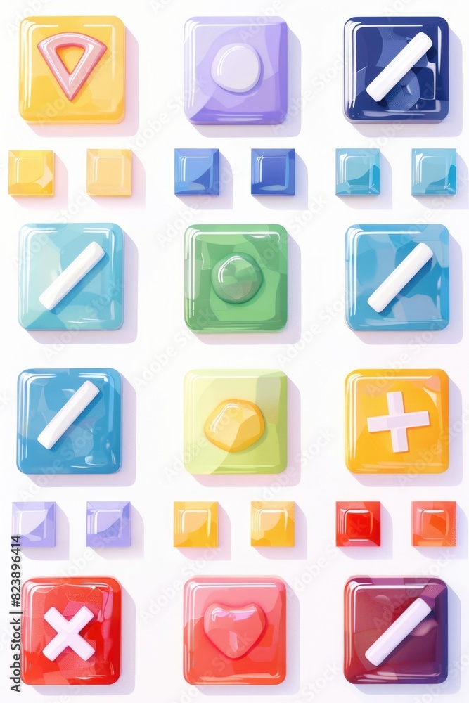 Poster Various colored buttons on a plain white background. Perfect for crafts and sewing projects