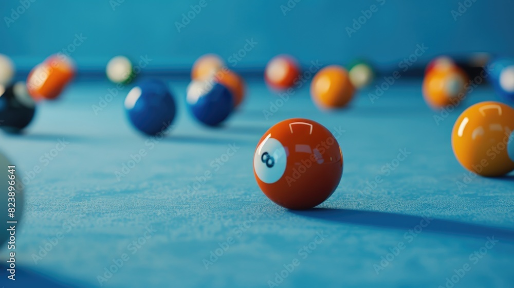 Poster a pool table with a single pool ball. suitable for sports and recreation concepts