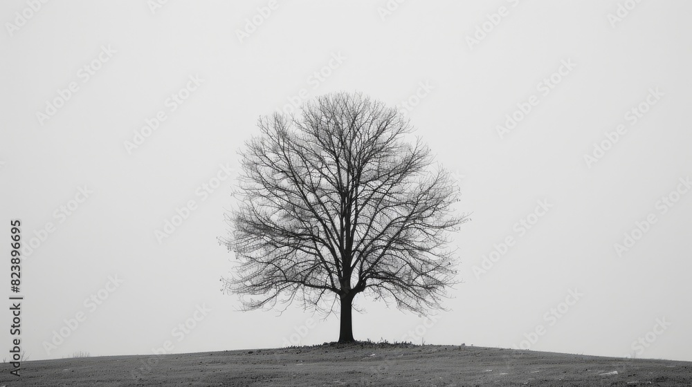 Poster a solitary tree in a black and white setting. suitable for various projects