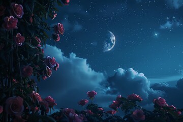 Night Sky, Roses, Romantic Background