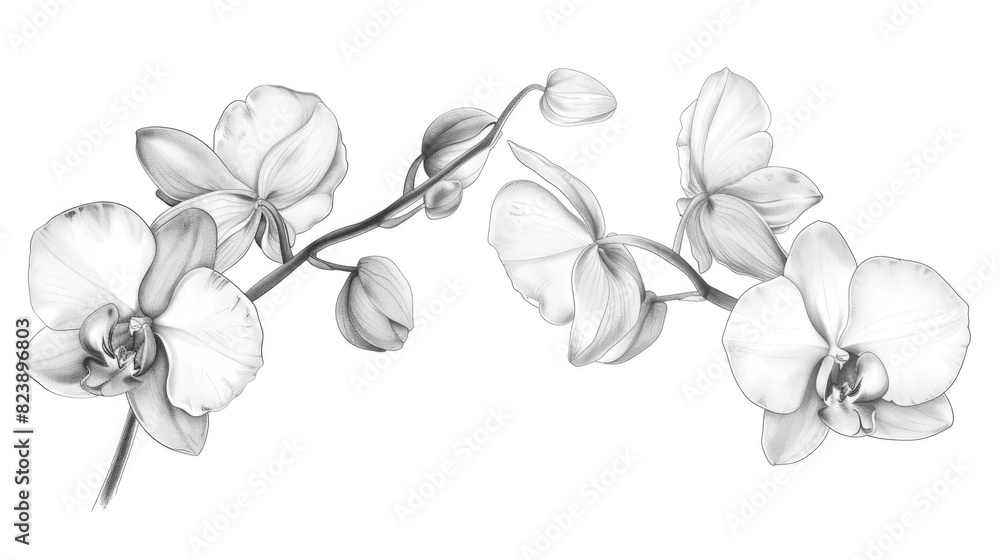 Poster Detailed black and white illustration of a branch with flowers. Ideal for botanical designs